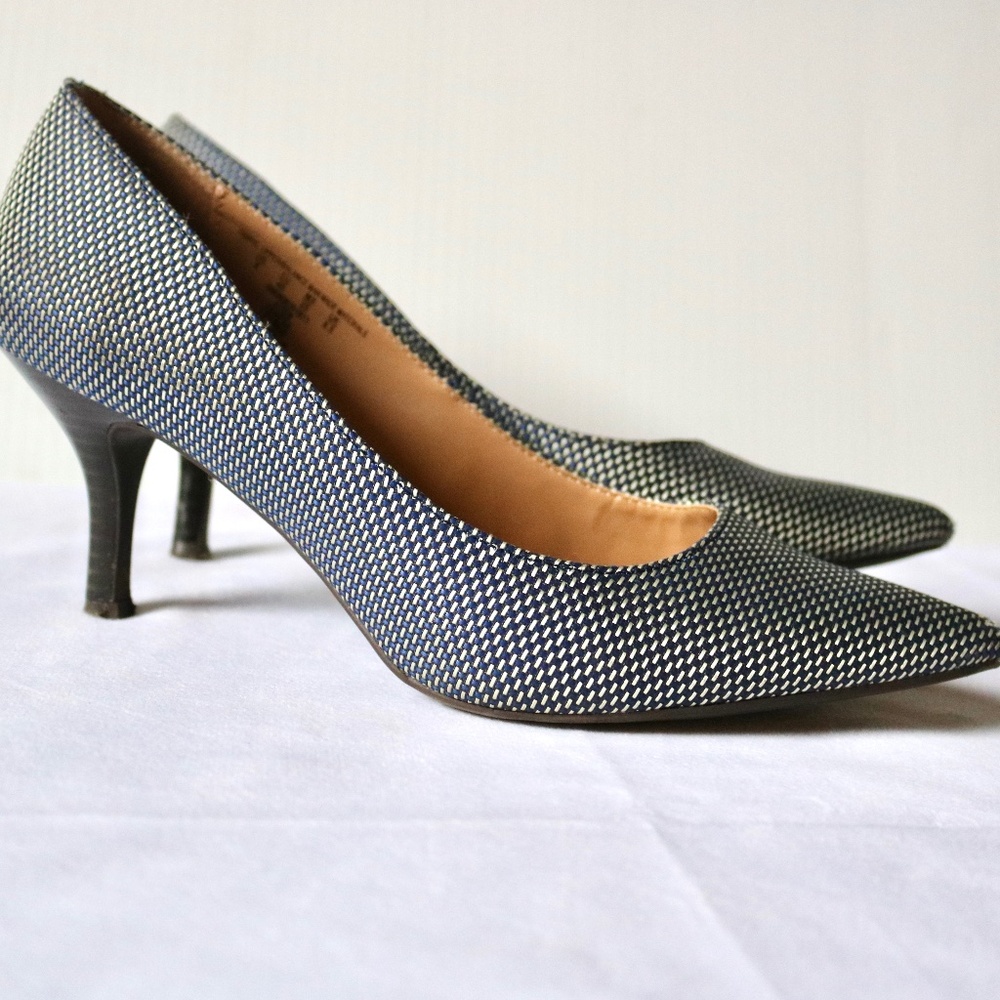 CHARLES JOURDAN 'Teresa' Pointed Toe Pumps 3" Heels Blue Grey Fabric Women's 8